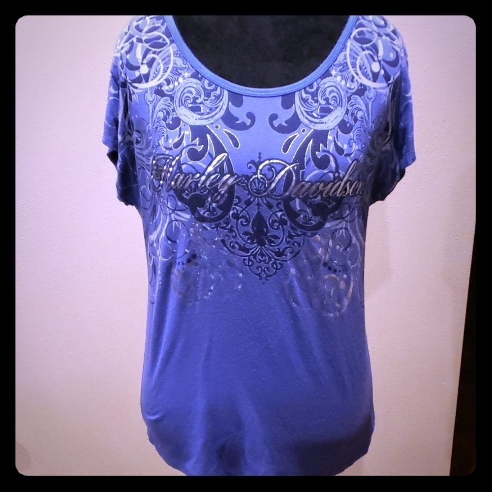 Harley Davidson blue silver tshirt soft loose fit